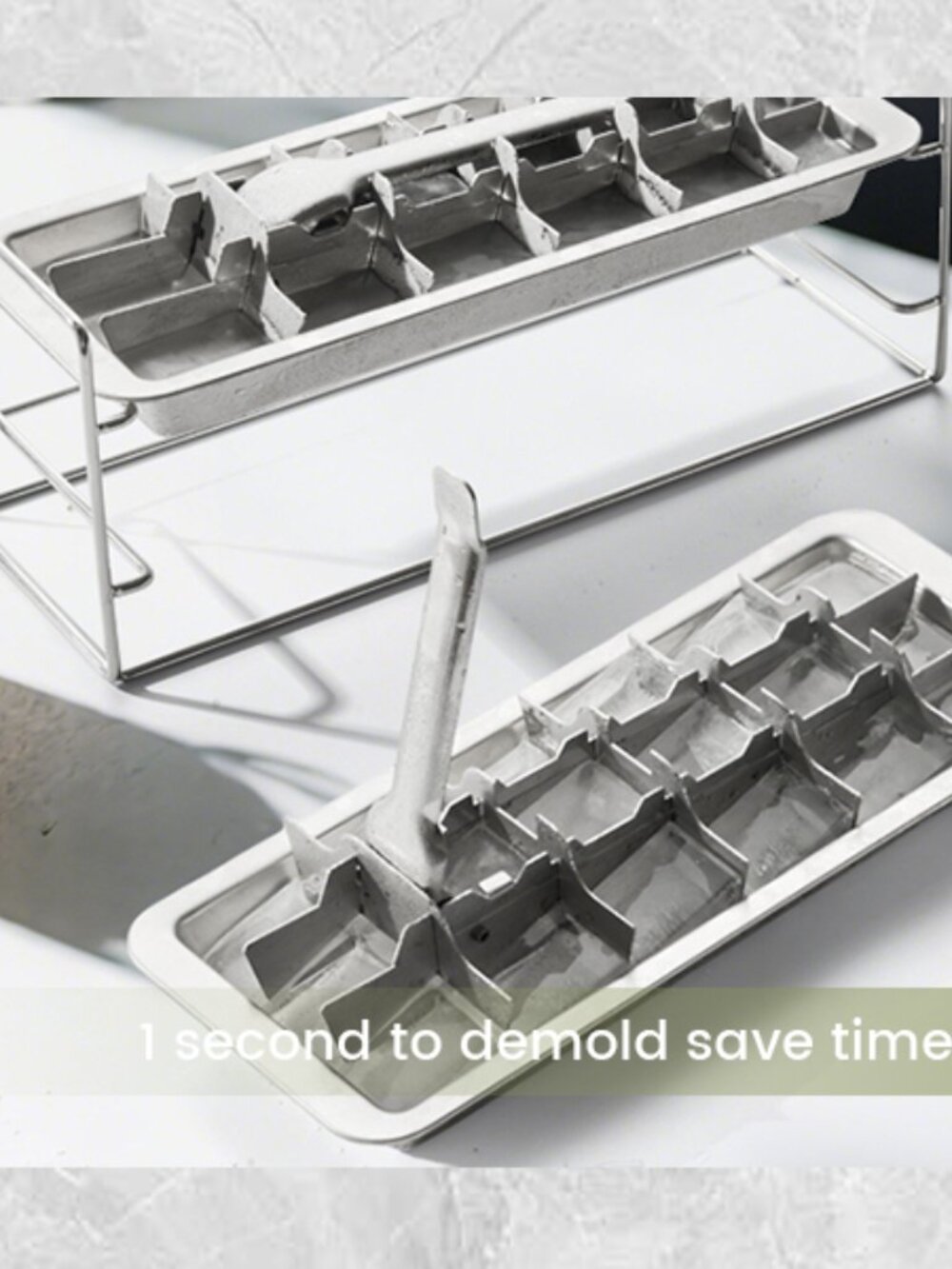 Stainless Steel Ice Cube Trays with Lever & Stand set of 3